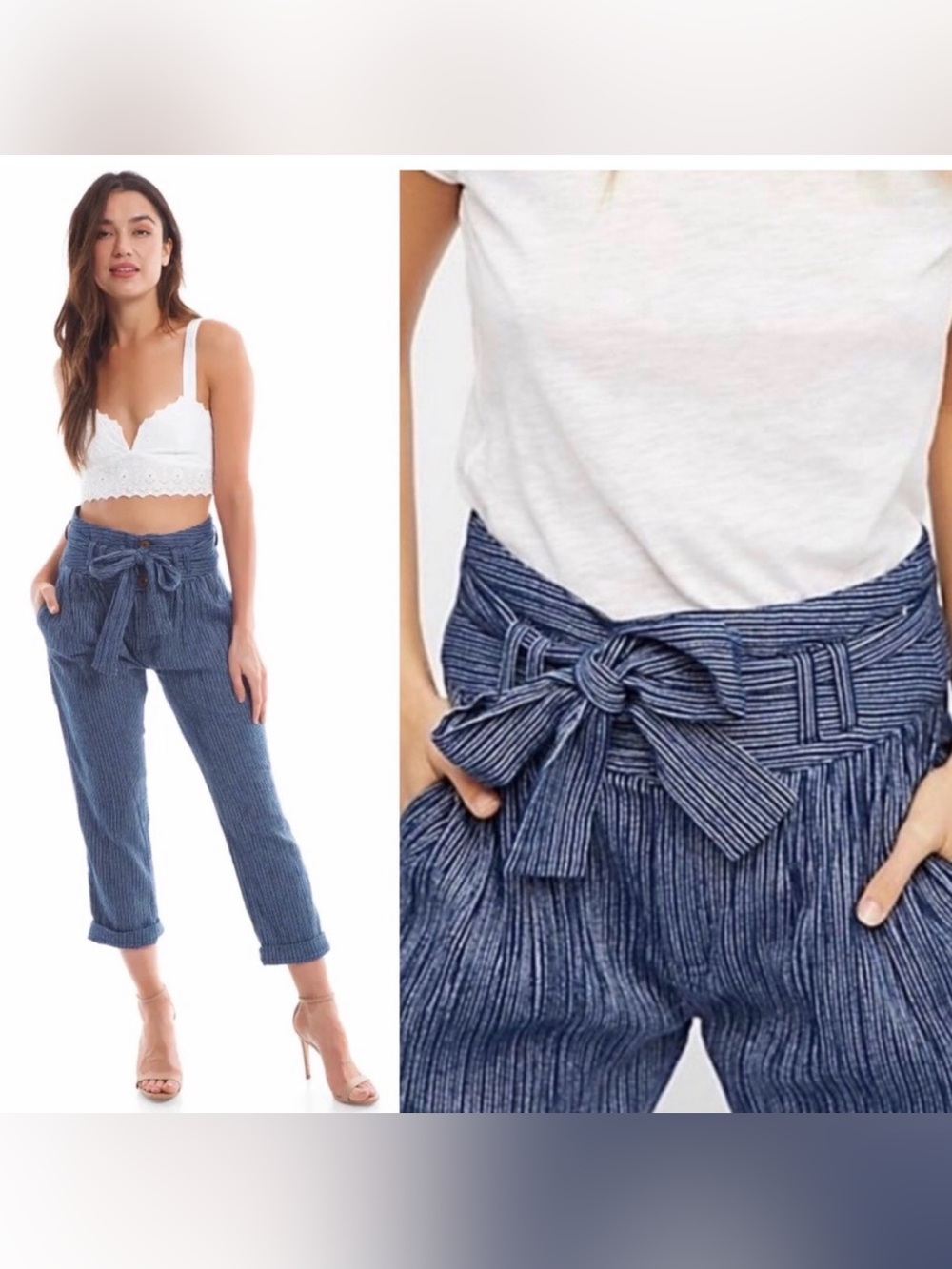 Free People Rumors Yarn-Dye Harem Pant Blue Striped Size 2 EUC